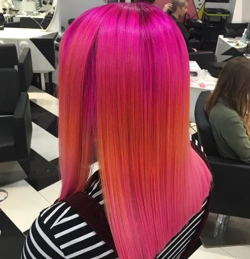 Pink and orange straight mermaid hair