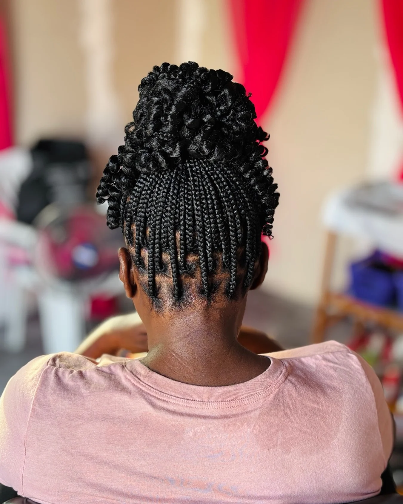 Small knotless coiled high bun