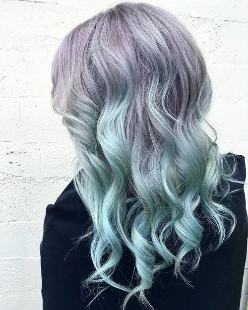 Pastel purple to teal ombre mermaid hair