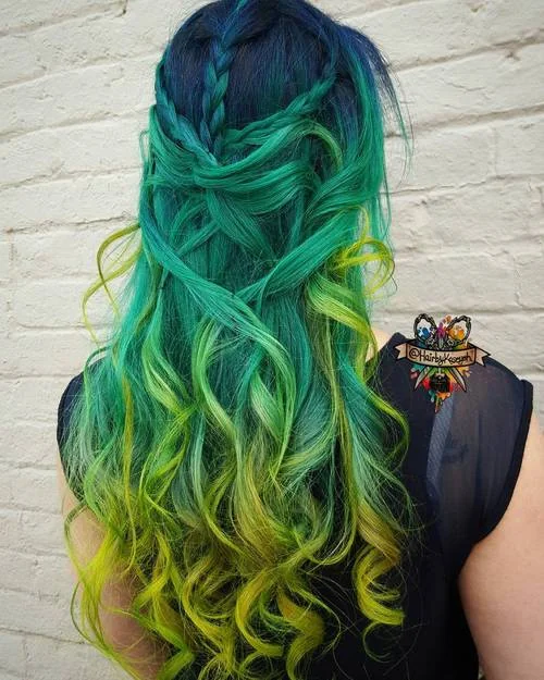 Blue, green and yellow ombre mermaid hair