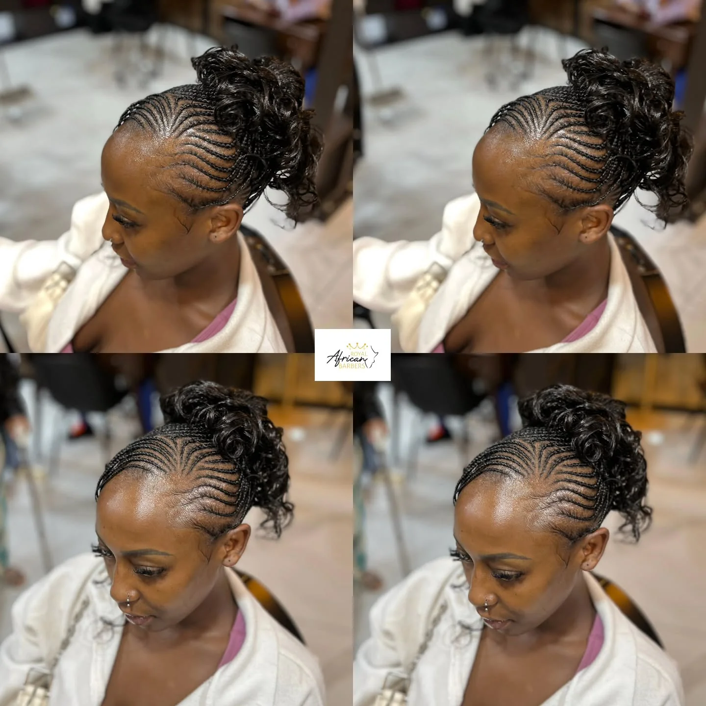 Fine cornrows into a wavy high bun