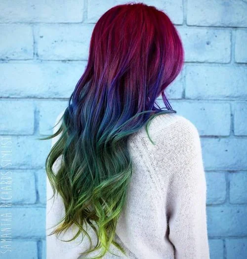 Long red, blue and green mermaid hair