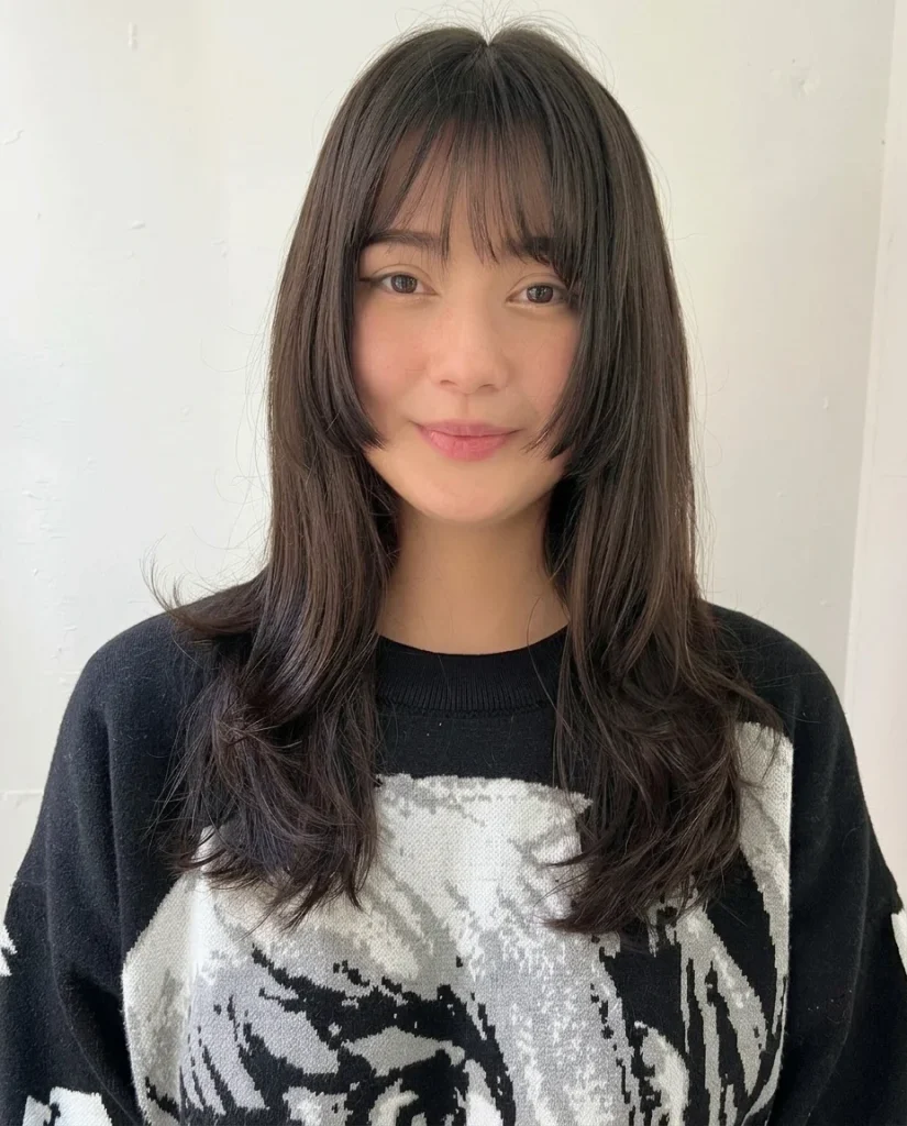 Hime cut with long layers, see-through bangs and cheek-length side locks