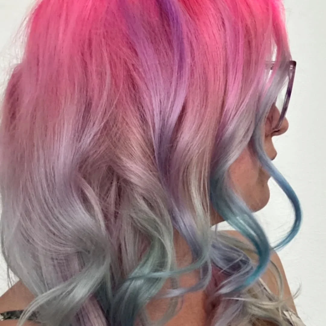 Long wavy pastel mermaid hair in pink, lilac, lavender and aqua