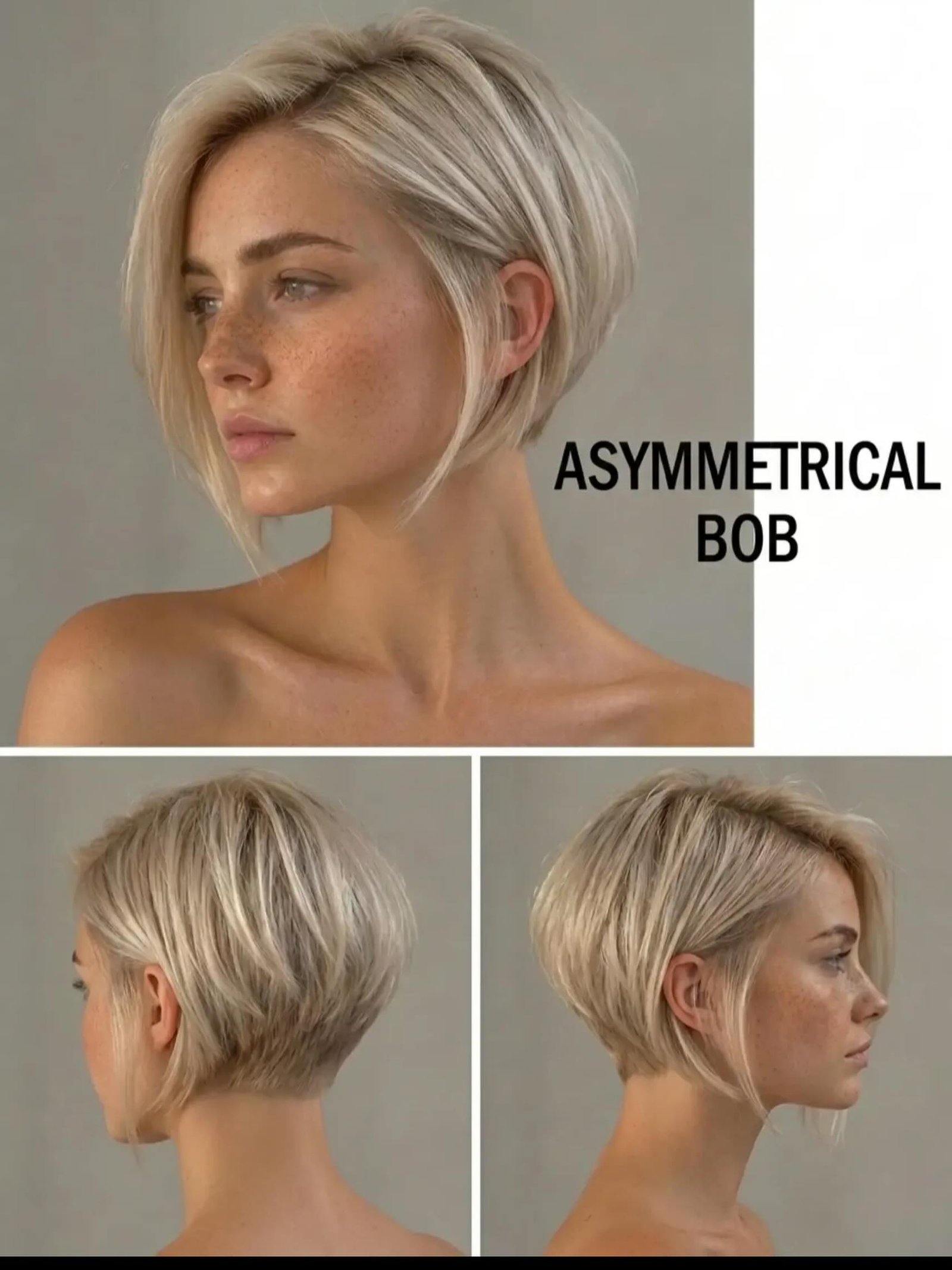 Platinum asymmetrical bob for round faces